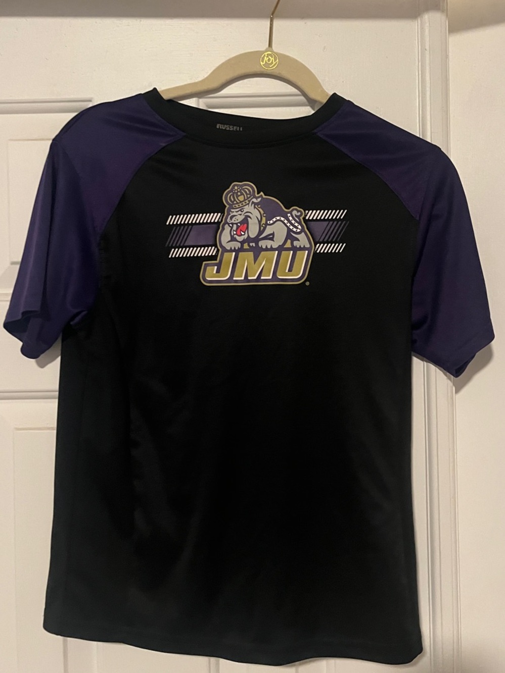 Russell Athletic Black and Purple JMU Short Sleeve Performance Tee